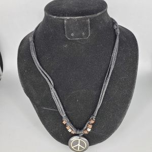 Peace Black Cord Necklace